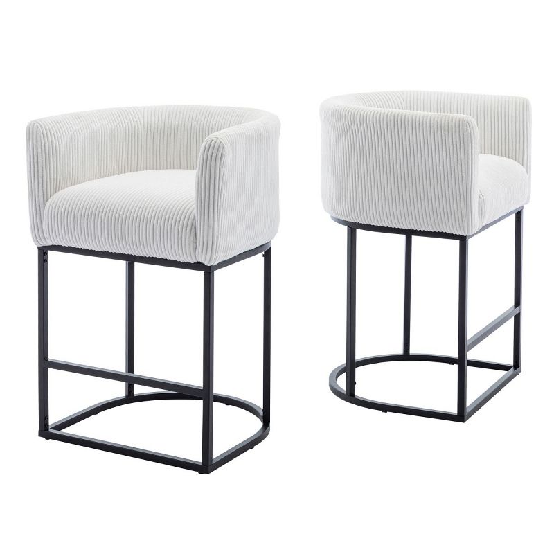 27.5" Counter Height Stools with Barrel Back and Arms,Modern Bar Stools Set of 2, Upholstered Seat Linen Kitchen Island Chair with Black Metal Frame, 5 of 9