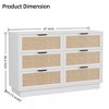Rattan 6 Drawer Dresser, 47in Wide White 6 Chest of Drawers with Metal Handles and Wooden Sturdy Base for Bedroom Living Room Office - 3 of 4