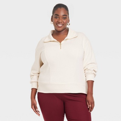 Women's Quarter Zip Sweatshirt - A New Day™ Cream 4X