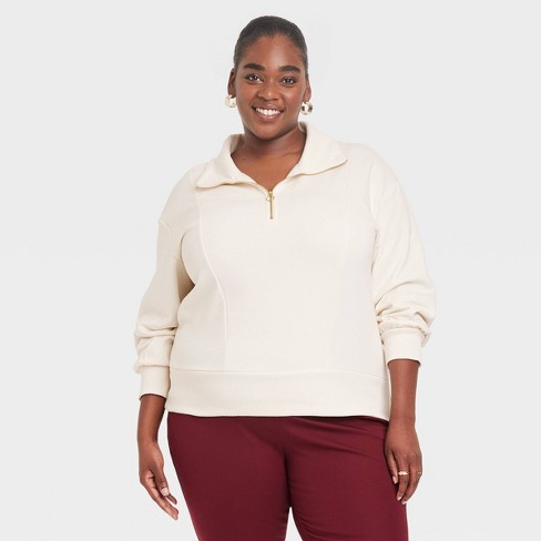 Women\'s Quarter Zip Sweatshirt - A New Day™ Cream 4x : Target