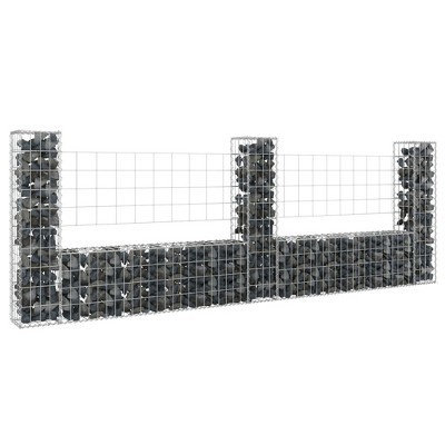 vidaXL U-shape Gabion Basket with 3 Posts Iron 102.4 in.x7.9 in.x39.4 in.