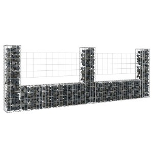vidaXL U-shape Gabion Basket with 3 Posts Iron 102.4 in.x7.9 in.x39.4 in. - 1 of 4