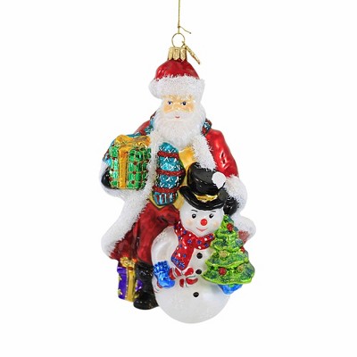 Bringing The Joy Of Christmas To All - One Ornament 6.75 Inches - Christmas  Santa Snowman - S962 - Glass - Red