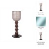 Pillar Holder with Glass Top and Turned Mango Wood and Metal Base in Modern Sculptural Design - 4 of 4