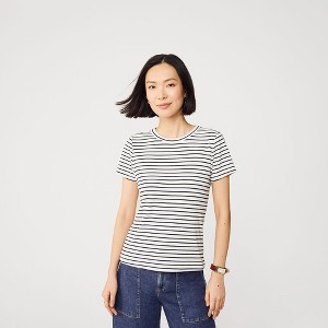 Lands' End Women's Drapey Rib Fitted Short Sleeve Mini T-Shirt - 1 of 4