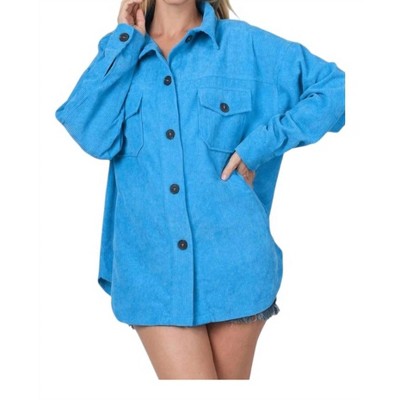 Women's Oversized Corduroy Button Jacket - ZENANA