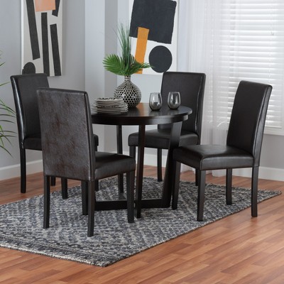 Baxton Studio Bruna Modern Dark Brown Faux Leather and Espresso Brown Finished Wood 5-Piece Dining Set