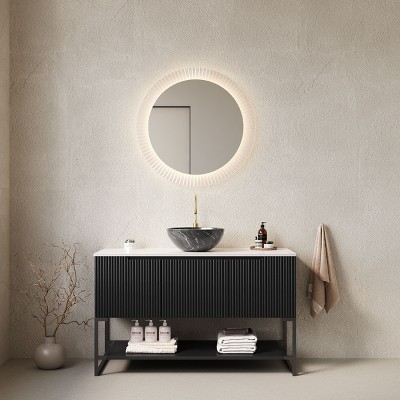 NicBex 30/48" Bathroom Vanity with Top Ceramic Sinkbowl,Chic Striped Bathroom Cabinet with 2 Doors,No Faucet/Mirror Included