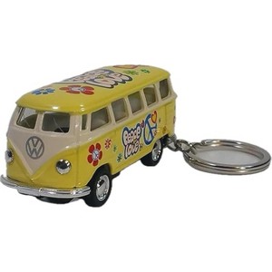 KiNSMART 1962 Volkswagen Classic Hippie Love & Peace Bus 1:64 Scale 2.5 Inch Die Cast Metal Model Key Chain, Pullback Action (Yellow) - 1 of 1