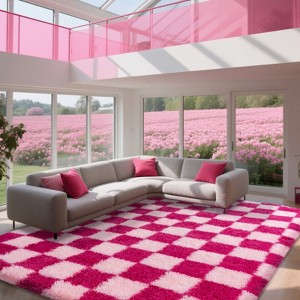 LOVEVOOK Checkered Rugs for Living Room, 5x7ft Area Rugs Non-Slip Shag Fluffy Plush Soft Rug, Carpet for Bedroom, Dorm Home Decor Aesthetic - 1 of 4
