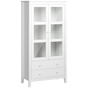 HOMCOM 63" Kitchen Pantry, Freestanding Storage Cabinet with 3-Tier Shelves, 2 Drawers, Glass Doors and Soft Close Hinges for Living Room, White - 1 of 4