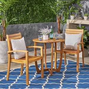 Westbridge 3pc Acacia Wood Bistro Set - Teak - Christopher Knight Home: Weather-Resistant, Galvanized Steel Hardware - 1 of 4