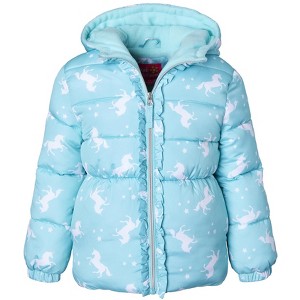 Pink Platinum Girls' Unicorn Puffer Jacket - 1 of 2