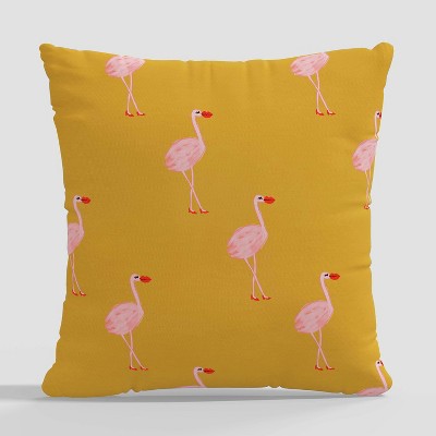 Flamingos Print Square Throw Pillow Yellow by Kendra Dandy - Cloth & Company