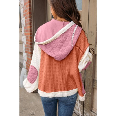 Jungle Green Quilted Textured Patchwork Loose Fit Hooded Jacket