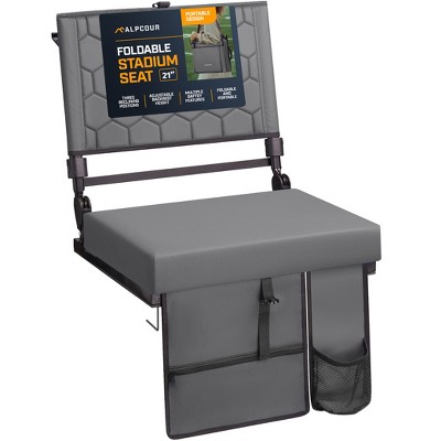 Folding Reclining Stadium Seat with Multiple Pockets, Anti-Slip Bottom, Bleacher Hooks, Adjustable Height