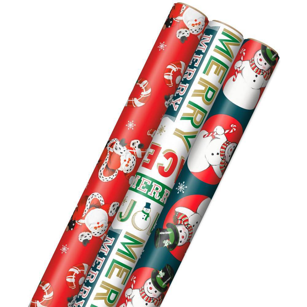 Hallmark Assorted Colors Christmas Gift Wrap Paper, 3 Rolls 120 Total sq. ft