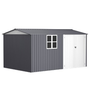 Maggift Storage Sheds, Outdoor Storage Shed with Windows, Sloped Roof, Double Lockable Door and 6 Vents, 93.7"*143.7"*76.38" - 1 of 4