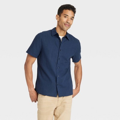 Men's Casual Fit Short Sleeve Collared Button-Down Shirt - Goodfellow & Co™  Blue S