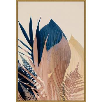 22" x 33" Pastel Jungle Plants 3 by Ian Winstanley Framed Canvas Wall Art Gold - Amanti Art