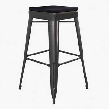 Flash Furniture Cierra Set of 4 Commercial Grade 30" High Backless Metal Indoor Bar Height Stools with All-Weather Poly Resin Seats
