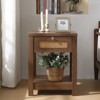 Bekrvio 18-Inch Boho Rattan Nightstand Set of 1/2, Bedside Table w/Drawer & Brass Knobs, Wood End Table w/Open Shelf for Bedroom/Living Room - 2 of 4