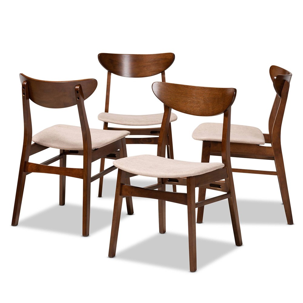 Photos - Chair Set of 4 Parlin Dining  Light Beige/Walnut - Baxton Studio: Mid-Centu