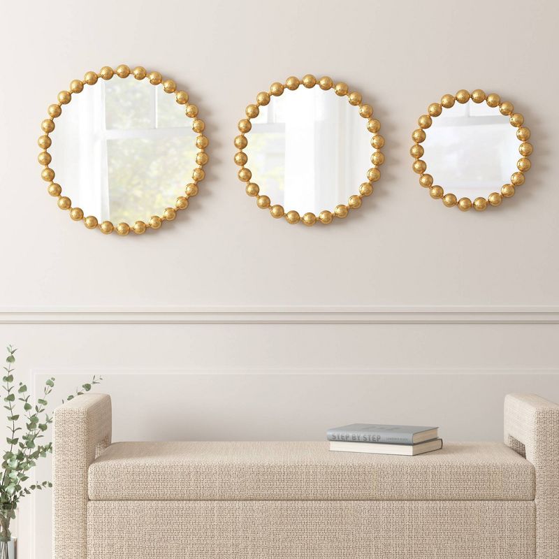 3pc Marlowe Gold Beaded Round Wall Mirror Set - Madison Park, 3 of 7
