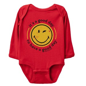 The Juniper Shop SmileyWorld It's A Good Day To Have A Good Day Circle Long Sleeve Bodysuit - NB - Red - 1 of 4