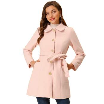 Allegra K Women's Regular Fit Peter Pan Collar Double Breasted Trench ...