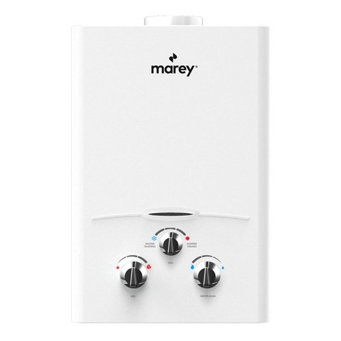 Marey 10 Liter Battery Powered 2 64 Gpm Backup Natural Gas Tankless Water Heater For Cabin Tiny House Or Apartment Living White Target