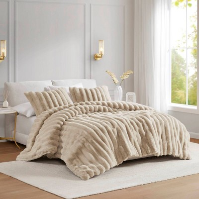 Taupe King Reversible Faux Fur Comforter Set