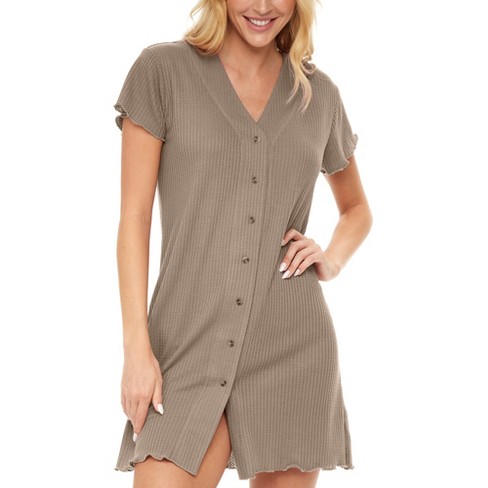 Womens Soft Knit Short Sleeve Nightgown, Button Down Night Shirt Pajamas :  Target