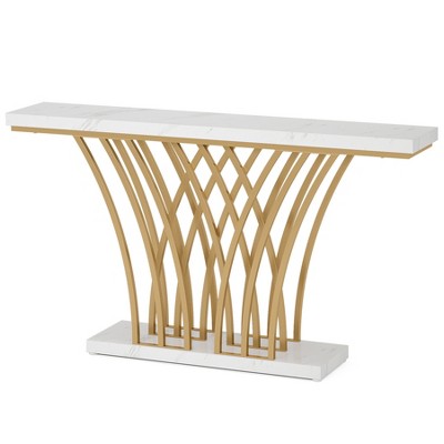 Dexmalle Modern  White & Gold 59" Console Table with Grid Metal Base