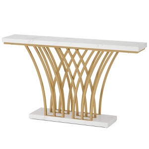 Dexmalle Modern  White & Gold 59" Console Table with Grid Metal Base - 1 of 4