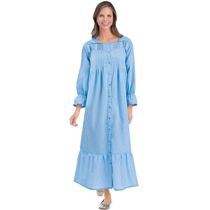 Collections Etc Elegant, Lightweight Lace Trim & Pintuck Cotton Robe, 1 of 5