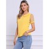 INSPIRE CHIC Women's Vintage Peter Pan Collar Puff Polka Dots Mesh Short Sleeve Blouse - 2 of 4