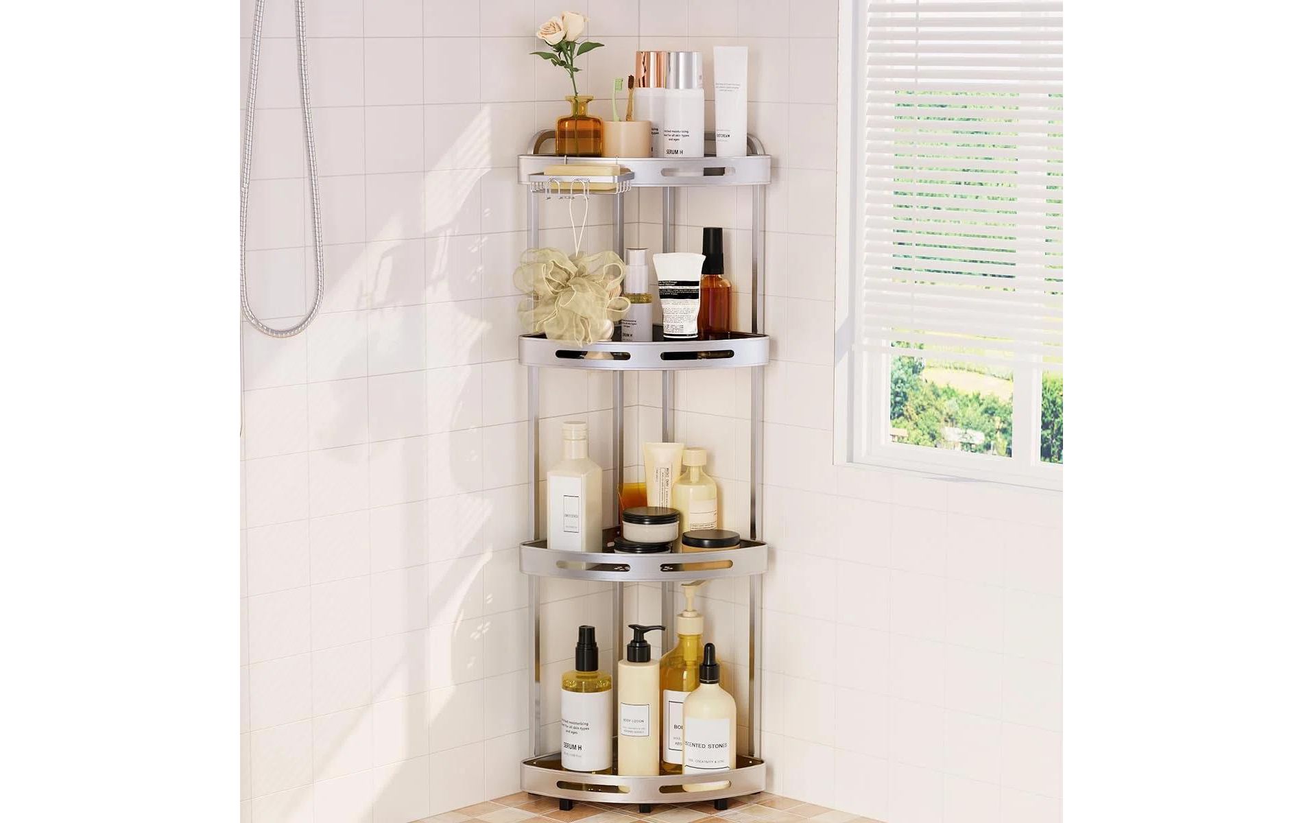 YEERSWAG 4-Tier Rustproof Aluminum Corner Shower Caddy, Space-Saving Bathroom Organizer