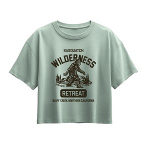 Girls' - Instant Message - Sasquatch Wilderness Retreat Short Sleeve Boxy Graphic T-Shirt - 1 of 3
