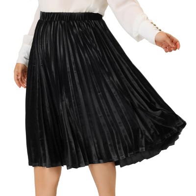 Agnes Orinda Women's Plus Size Velvet Pleated Elastic Waist Party Swing Midi Skirt 3x :
