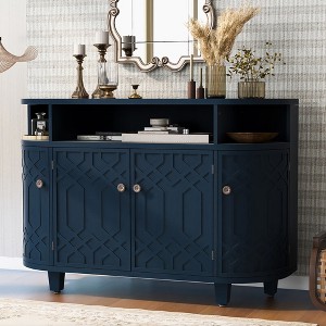 48"Curved Design Storage Cabinet made of Fraxinus Mandschuric Solid Wood Veneer Navy Blue - 1 of 4