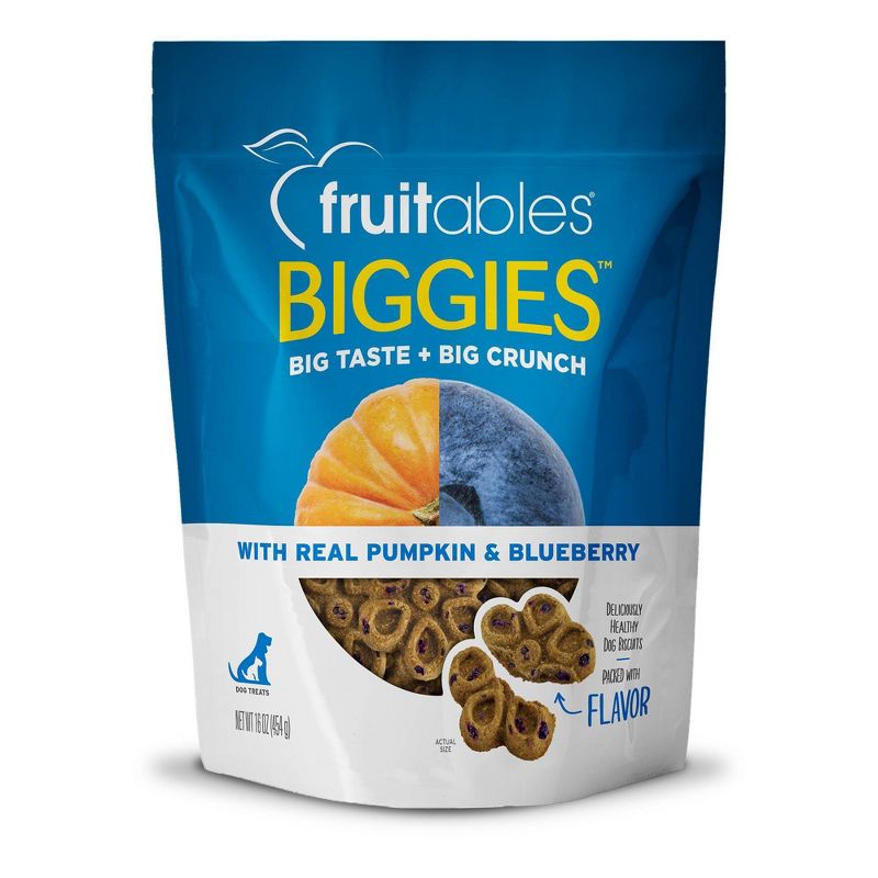 Fruitables Biggies Pumpkin &#38; Blueberry Crunchy Dog Treats - 16oz, 1 of 9