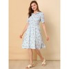 INSPIRE CHIC Women's Vintage Floral Peter Pan Collar High Waist Puff Sleeve A-line Midi Dress - 3 of 4