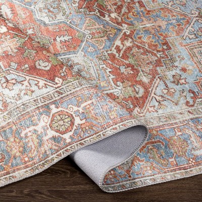 Handmade Blue and Burnt Orange Chenille Round Rug 7'6" x 9'6"