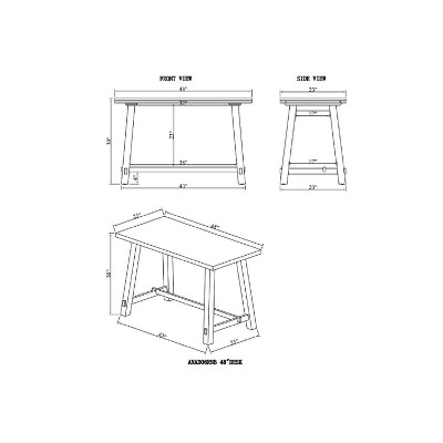 Distressed Black Sawhorse 52" Solid Wood Work Desk
