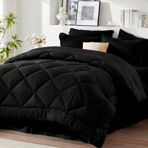 Queen Bed in a Bag Set, 8 - Piece Black Comforter with Sheets, Blanket, Pillowcases Bed Skirt - 1 of 4