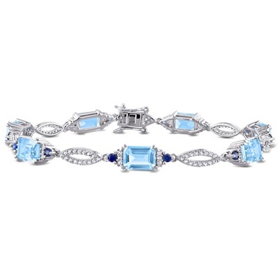EVERLY JEWELRY | Sterling Silver 10 1/5 CT TGW Sky Blue Topaz Sapphire White Topaz Bracelet, 7.25 inch
