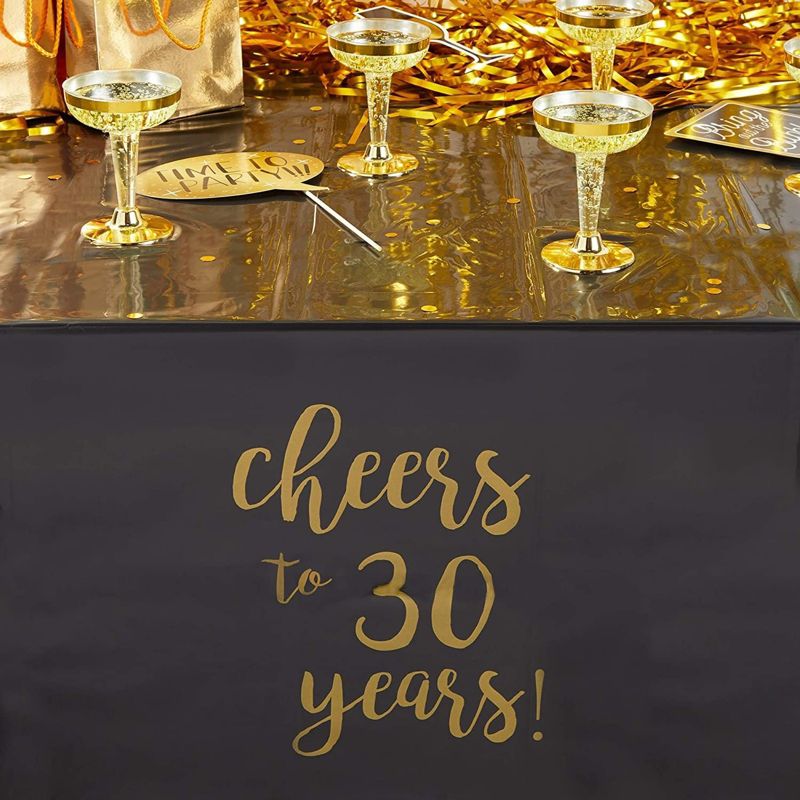 Sparkle and Bash 3 Pack Black Plastic Tablecloth for 30th Birthday Party (54 x 108 in), 3 of 7