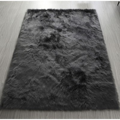 LunaLulinlk Gray Polyester"Cozy Collection" Ultra Soft Fluffy Faux Fur Sheepskin Area Rug