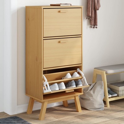 vidaXL Shoe Cabinet OLDEN Brown 21.7 in.x13.8 in.x47.2 in. Solid Wood Pine